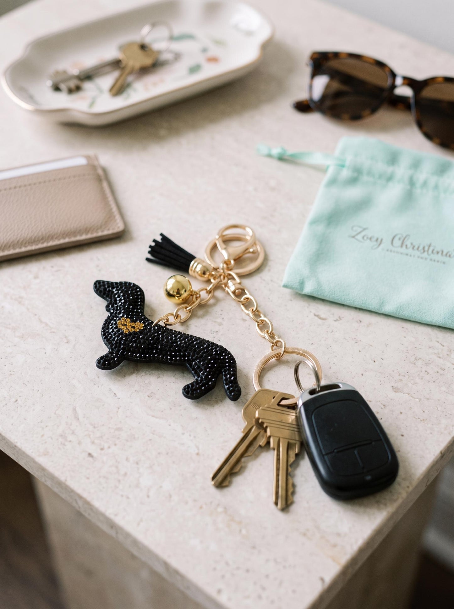 Dachshund Keychain:  Doxie Mom Gift, Sparkly Sausage Dog Bag Charm