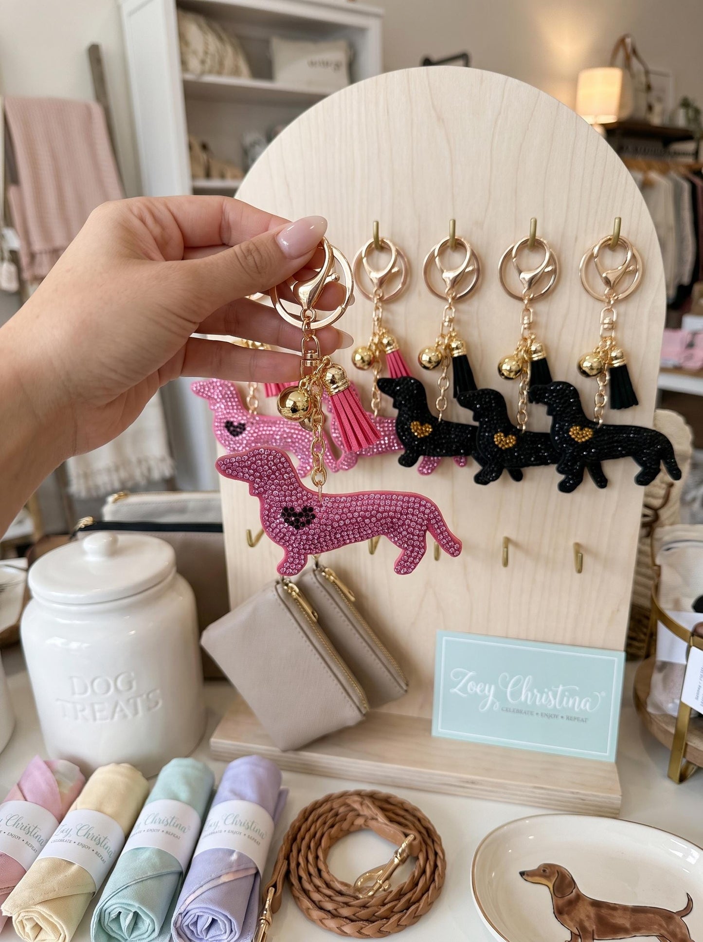 Dachshund Keychain:  Doxie Mom Gift, Sparkly Sausage Dog Bag Charm