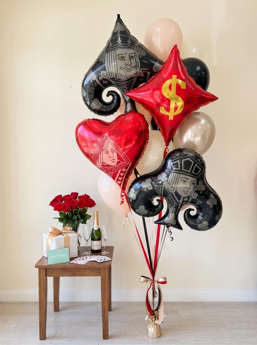 Playing Card Foil Balloon Set of 4: Lucky in Love Bachelorette Decor, Casino Night & Vegas Bridal Shower Party