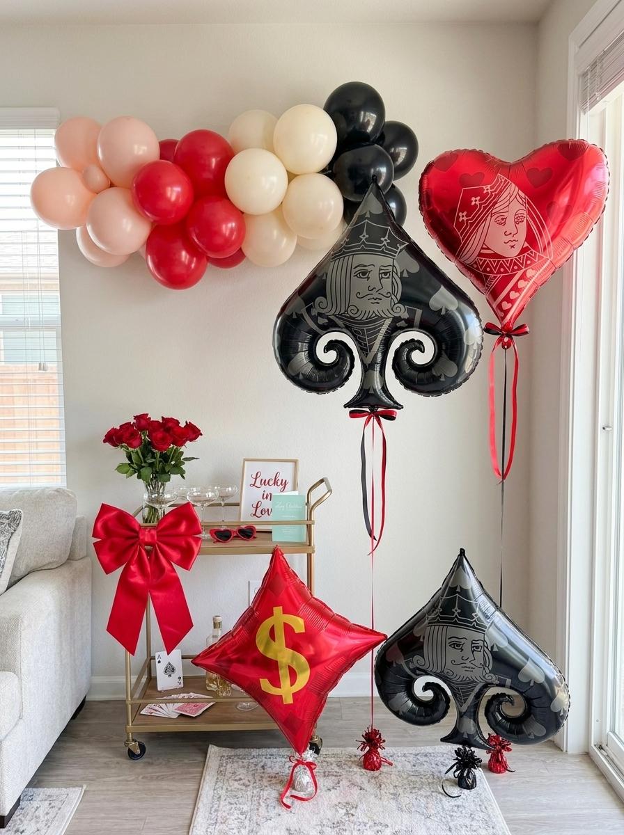 Playing Card Foil Balloon Set of 4: Lucky in Love Bachelorette Decor, Casino Night & Vegas Bridal Shower Party