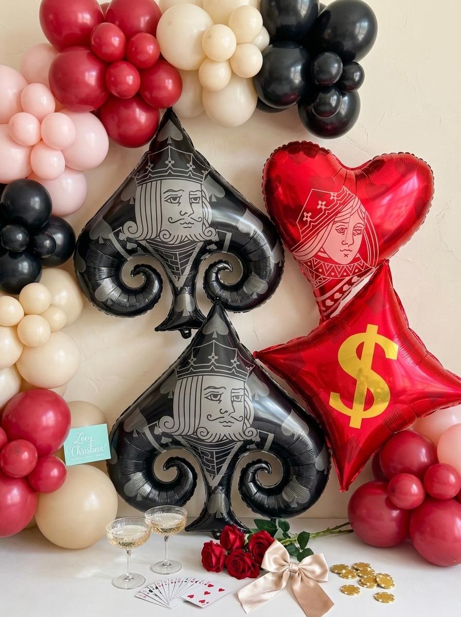 Playing Card Foil Balloon Set of 4: Lucky in Love Bachelorette Decor, Casino Night & Vegas Bridal Shower Party