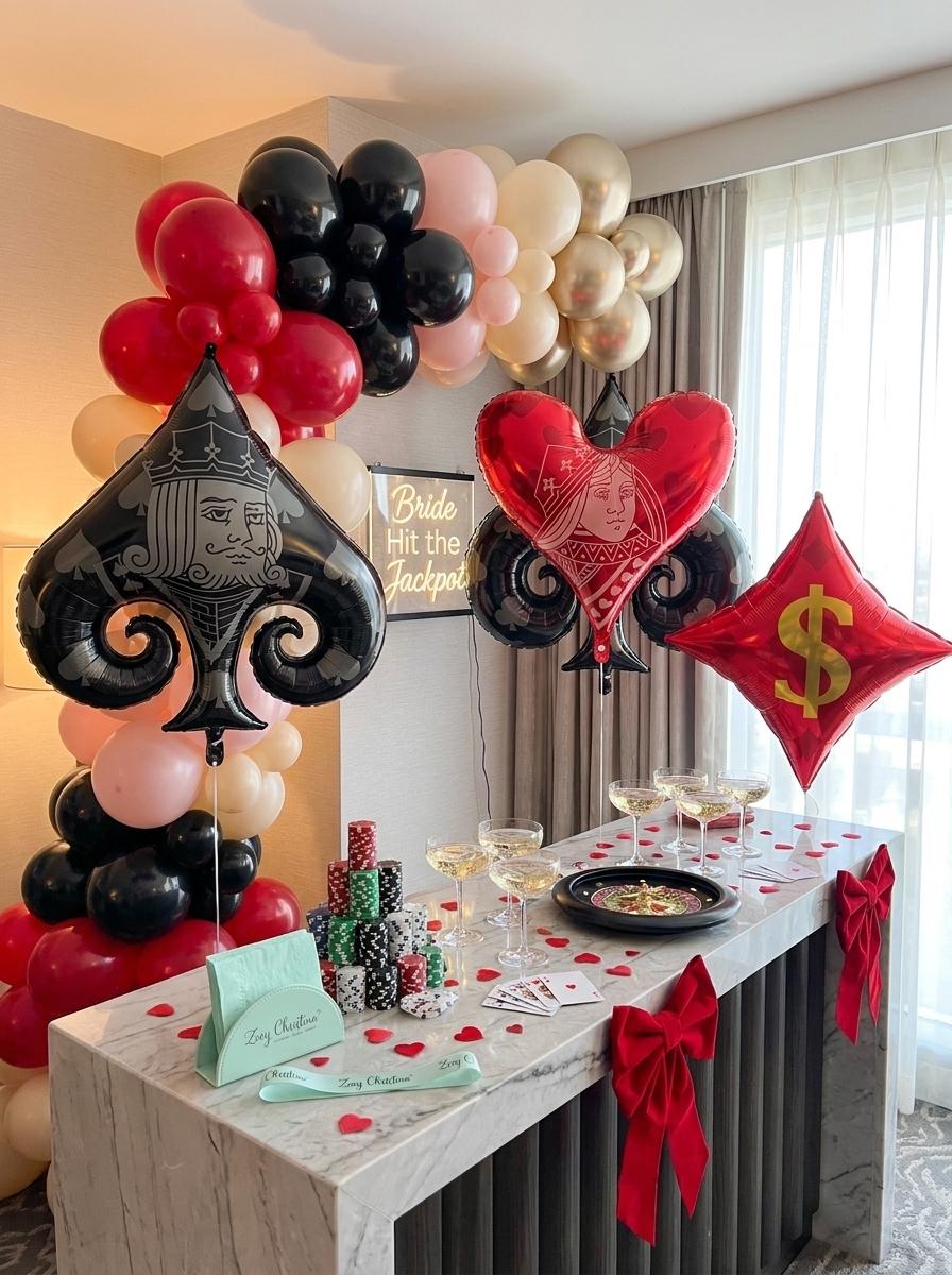 Playing Card Foil Balloon Set of 4: Lucky in Love Bachelorette Decor, Casino Night & Vegas Bridal Shower Party