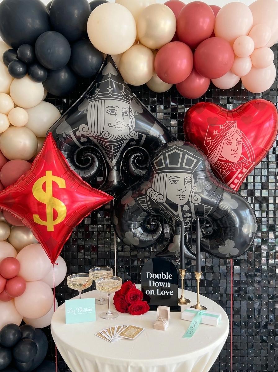 Playing Card Foil Balloon Set of 4: Lucky in Love Bachelorette Decor, Casino Night & Vegas Bridal Shower Party