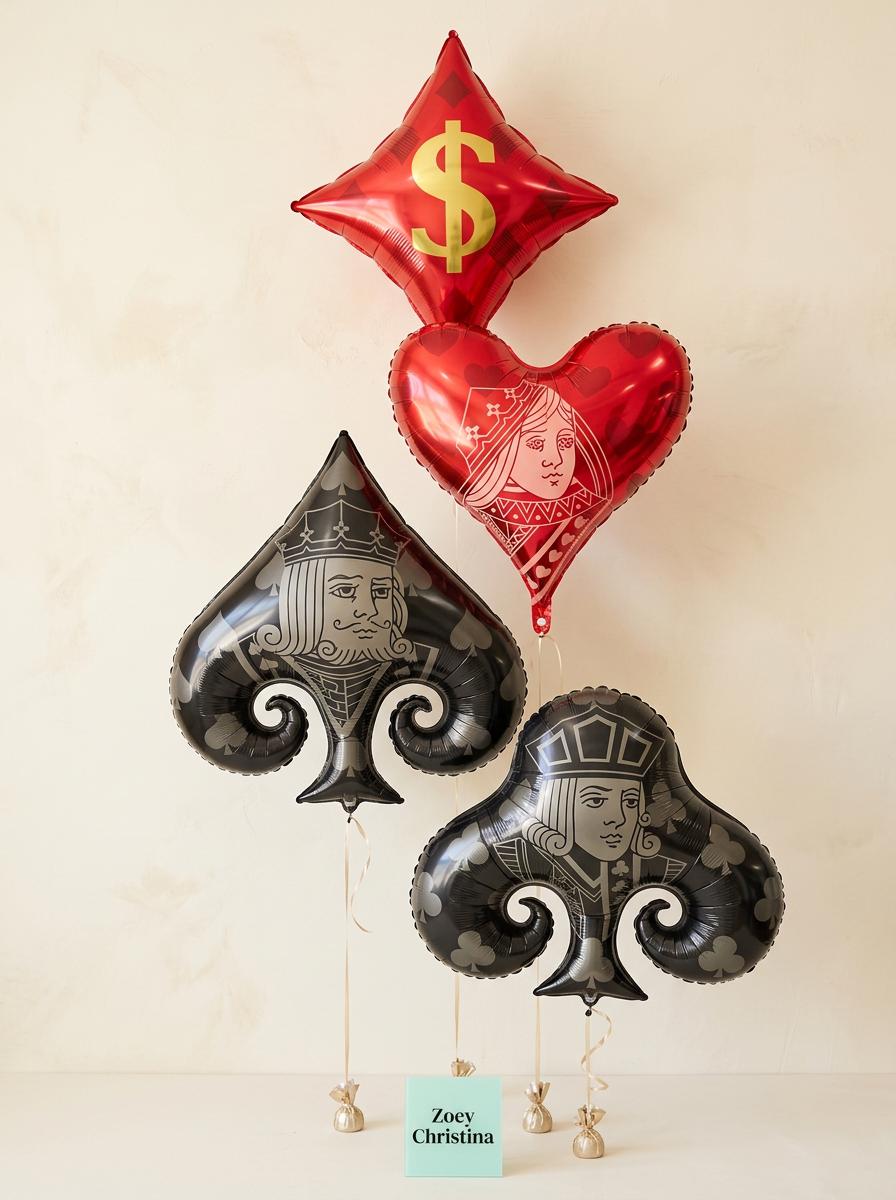 Playing Card Foil Balloon Set of 4: Lucky in Love Bachelorette Decor, Casino Night & Vegas Bridal Shower Party