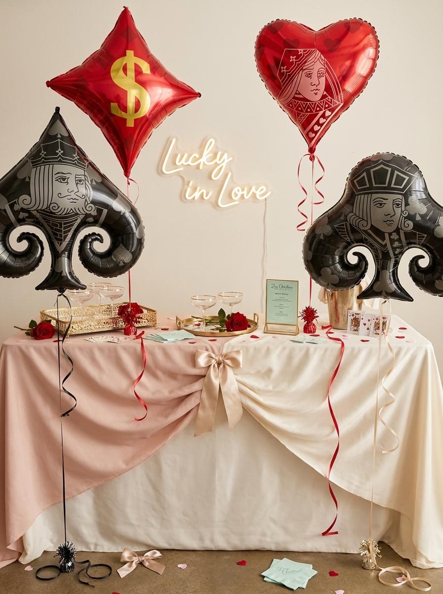Playing Card Foil Balloon Set of 4: Lucky in Love Bachelorette Decor, Casino Night & Vegas Bridal Shower Party