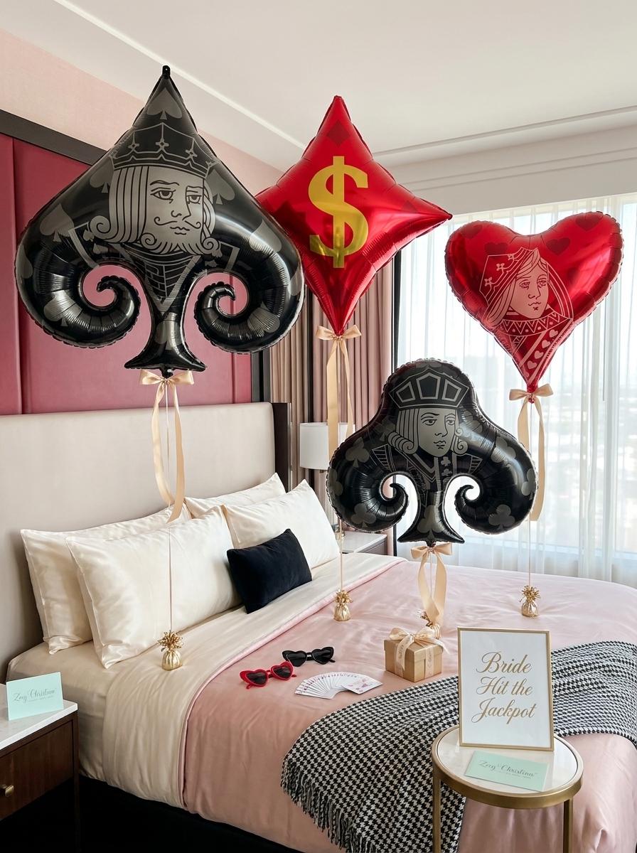 Playing Card Foil Balloon Set of 4: Lucky in Love Bachelorette Decor, Casino Night & Vegas Bridal Shower Party