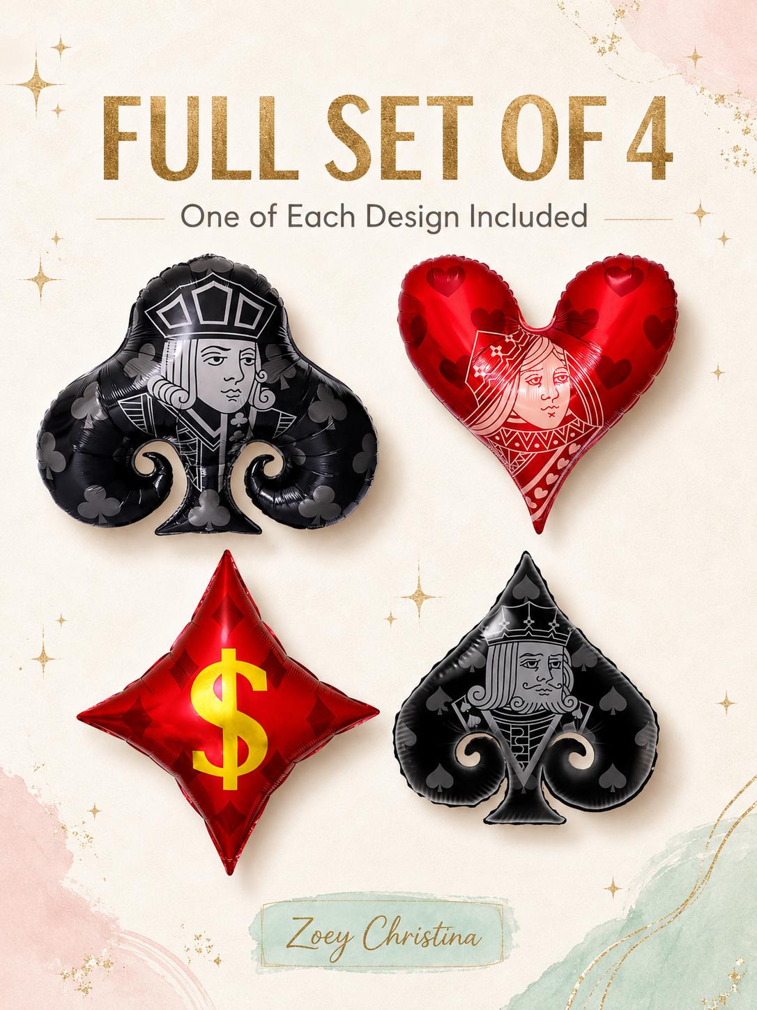 Playing Card Foil Balloon Set of 4: Lucky in Love Bachelorette Decor, Casino Night & Vegas Bridal Shower Party
