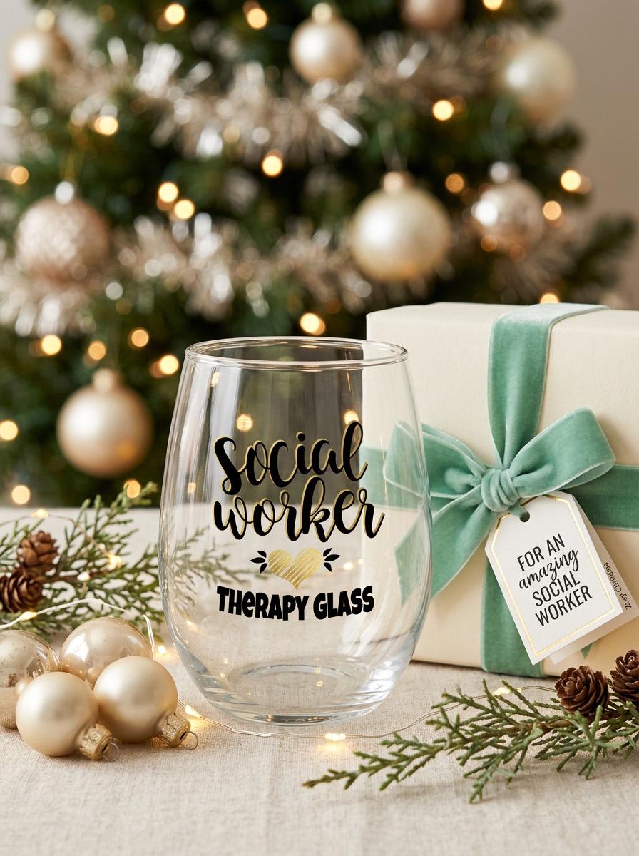 Social Worker 18 oz Stemless Wine Glass, Therapy Glass Design