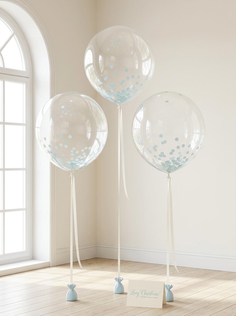 Pastel Blue Jumbo Confetti Balloons: Light blue bouquet (3pack)