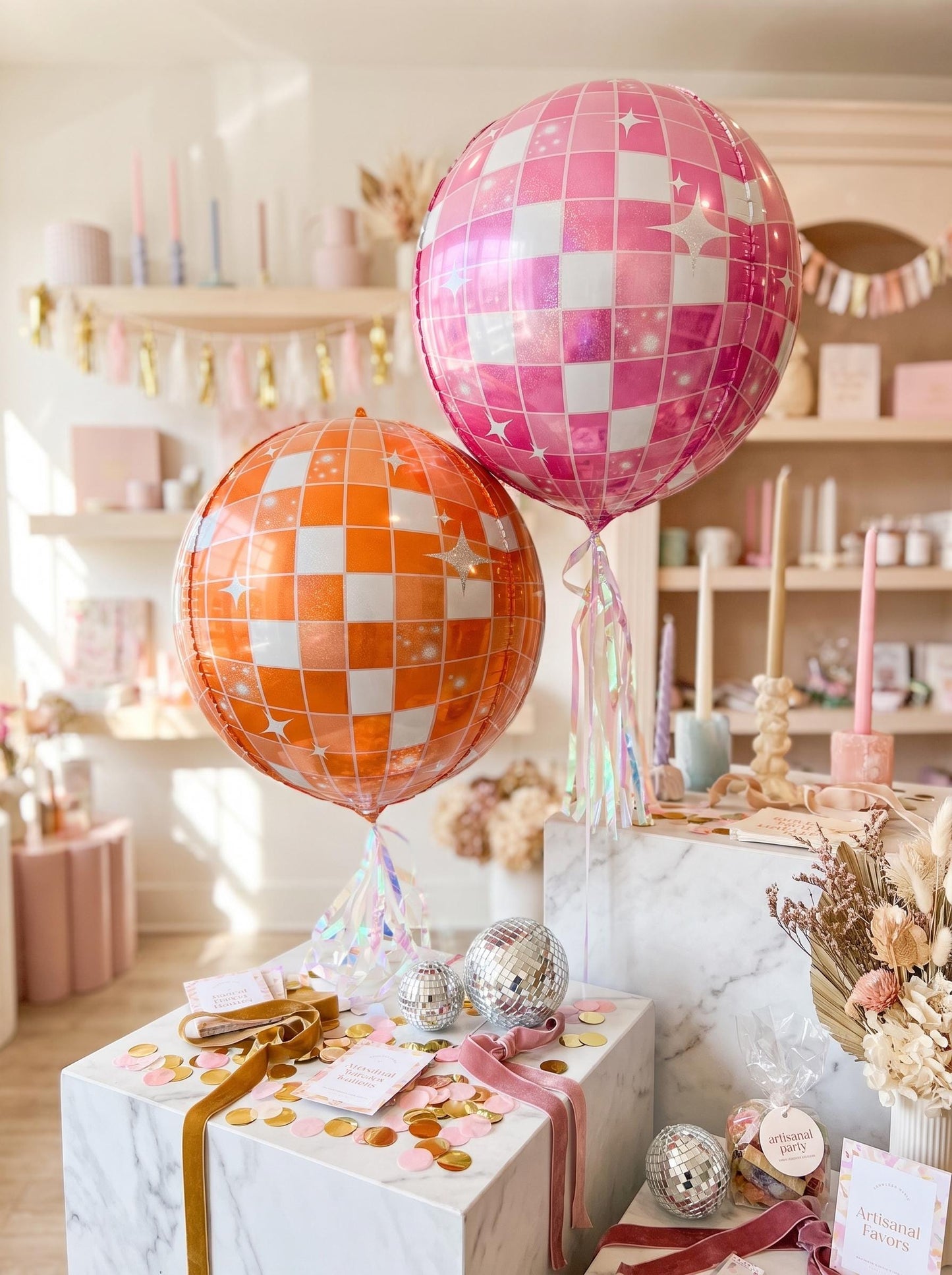 Pink or Orange Disco Ball Foil Balloon, New Year’s Eve Party Decor