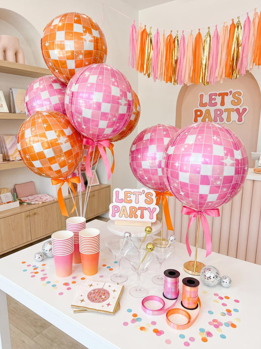 Pink or Orange Disco Ball Foil Balloon, New Year’s Eve Party Decor
