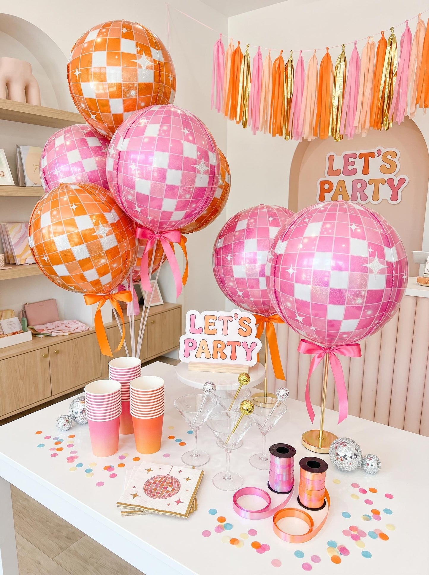 Pink or Orange Disco Ball Foil Balloon, New Year’s Eve Party Decor