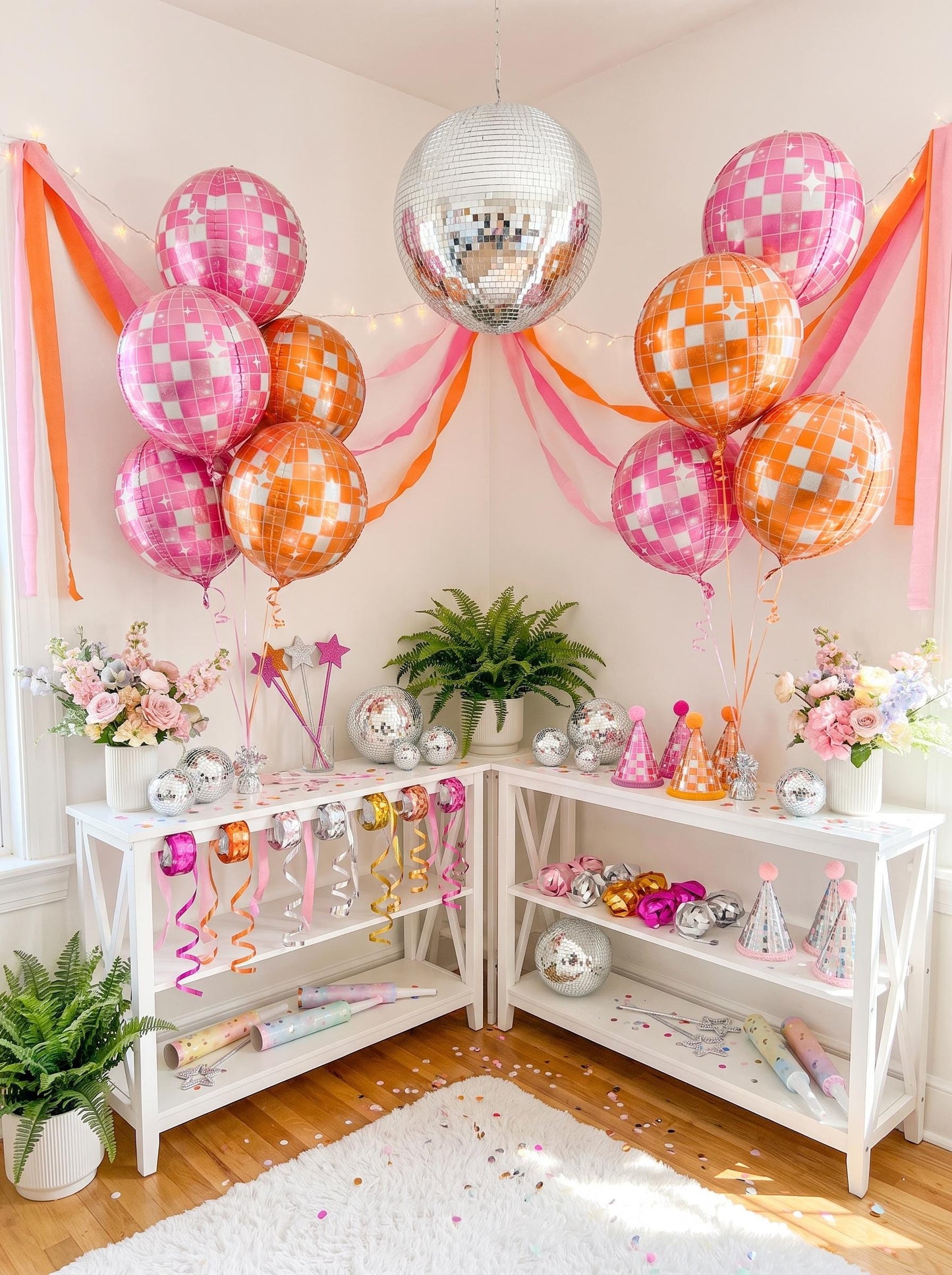 Pink or Orange Disco Ball Foil Balloon, New Year’s Eve Party Decor