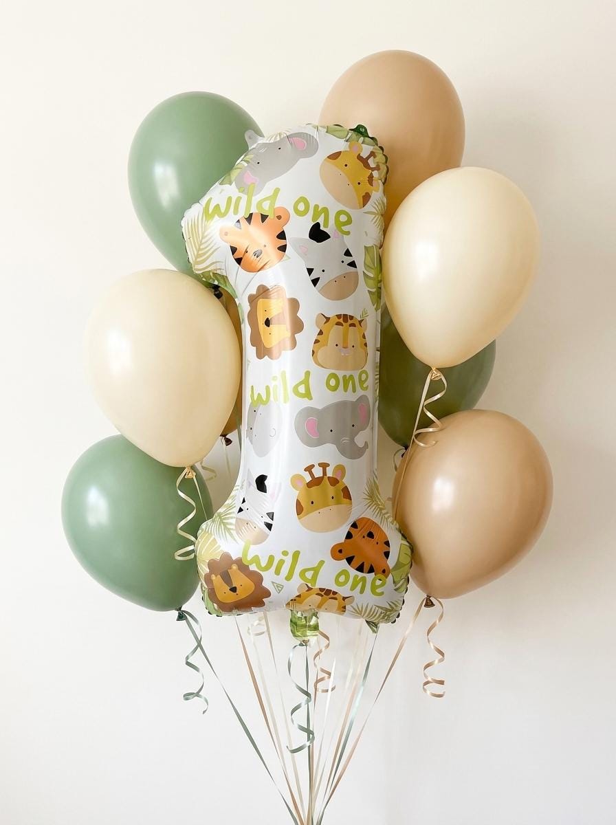 Wild One Balloon Bouquet Kit: Safari First Birthday Balloons, Jungle 1st Birthday Party Decorations