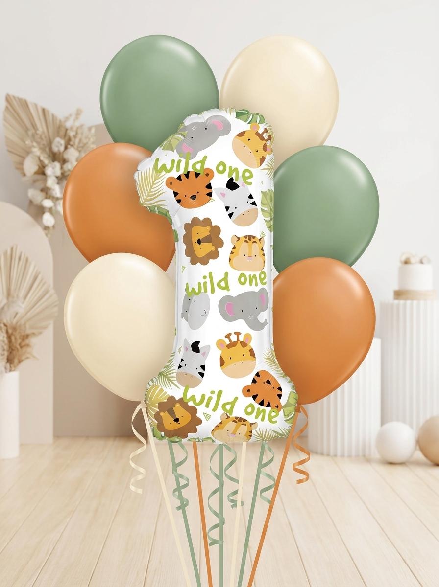Wild One Balloon Bouquet Kit: Safari First Birthday Balloons, Jungle 1st Birthday Party Decorations