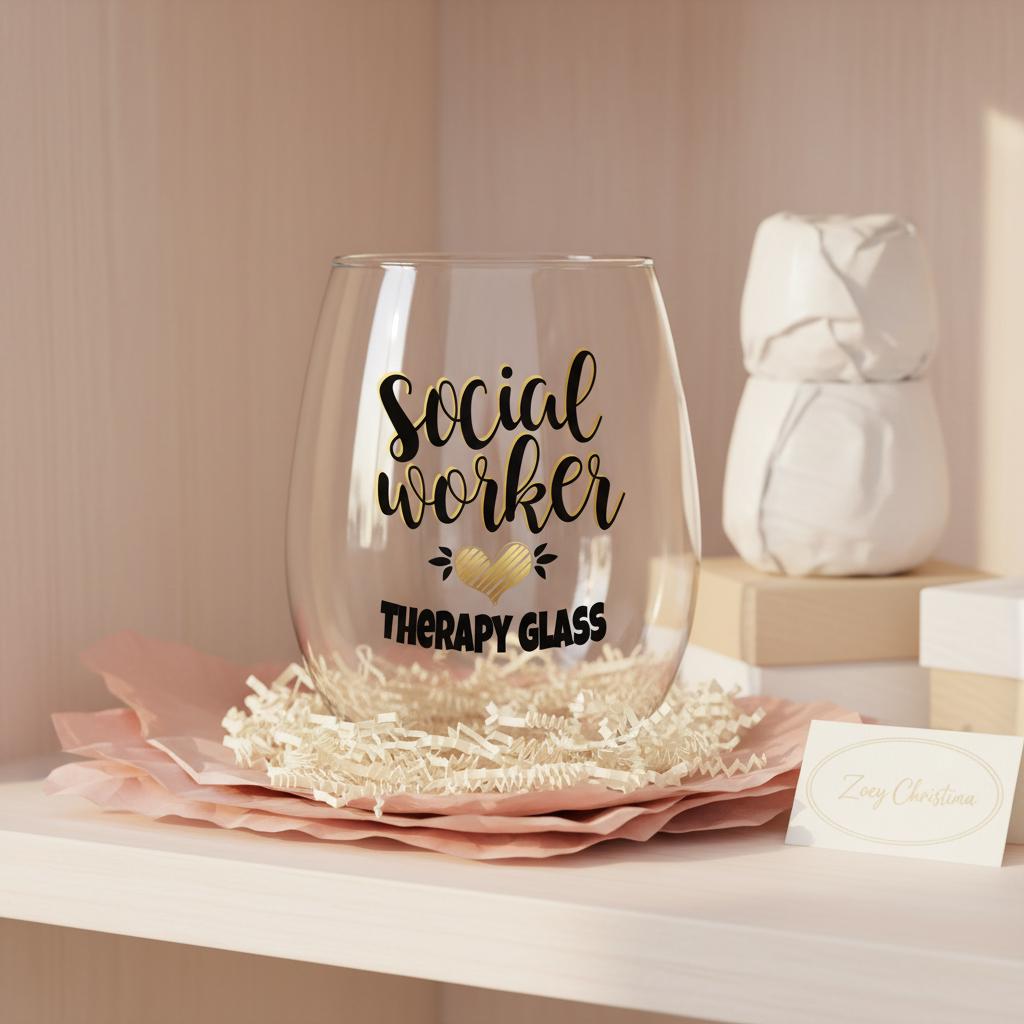 Social Worker 18 oz Stemless Wine Glass, Therapy Glass Design