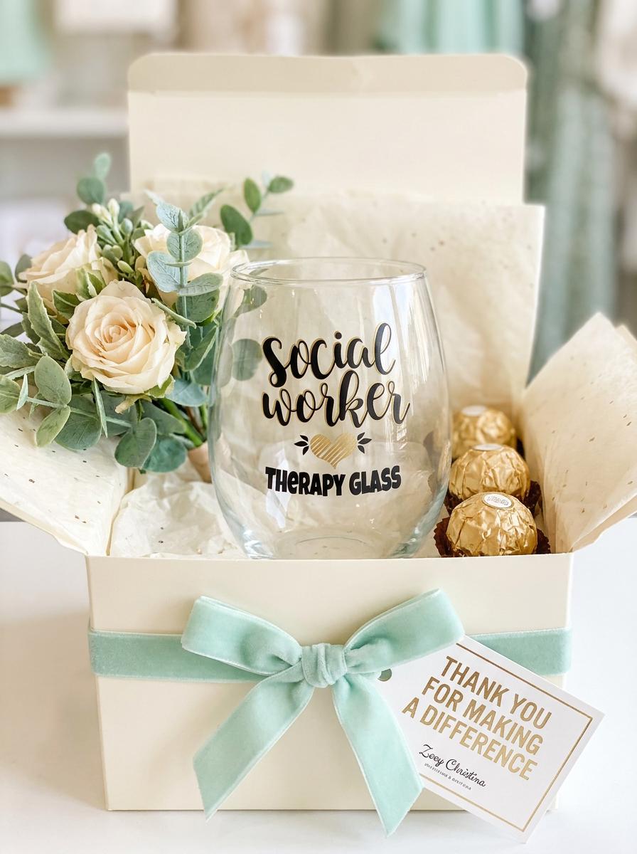 Social Worker 18 oz Stemless Wine Glass, Therapy Glass Design
