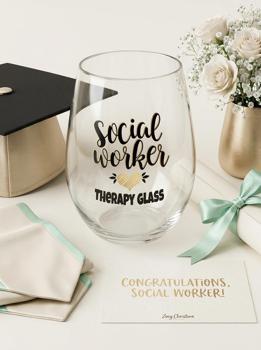 Social Worker 18 oz Stemless Wine Glass, Therapy Glass Design