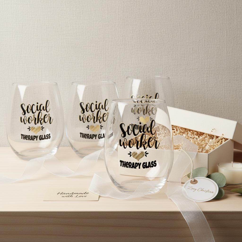 Social Worker 18 oz Stemless Wine Glass, Therapy Glass Design