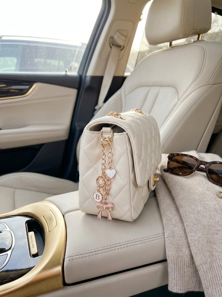 Pink Bow Initial Bag Charm, Gold-Tone Clip-On Personalized Keychain With Heart Accent