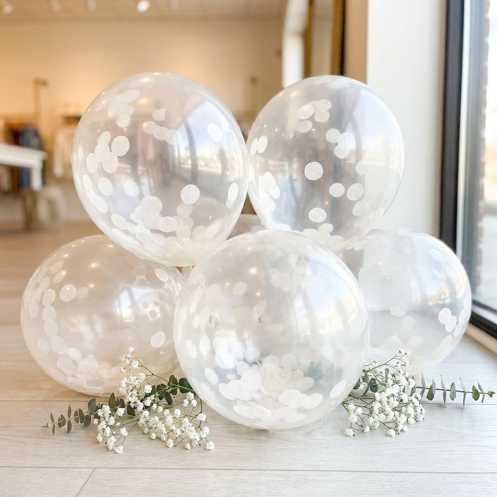 Ivory Confetti Balloons, Wedding Bridal Shower Decorations (12" Latex)