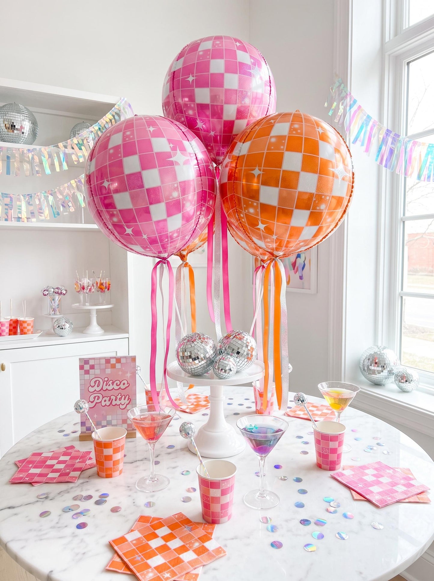Pink or Orange Disco Ball Foil Balloon, New Year’s Eve Party Decor