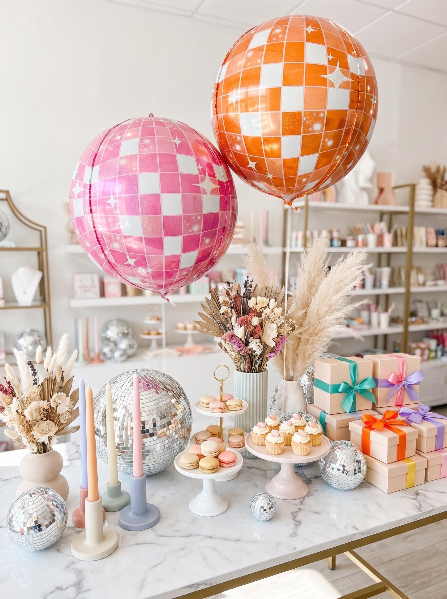 Pink or Orange Disco Ball Foil Balloon, New Year’s Eve Party Decor
