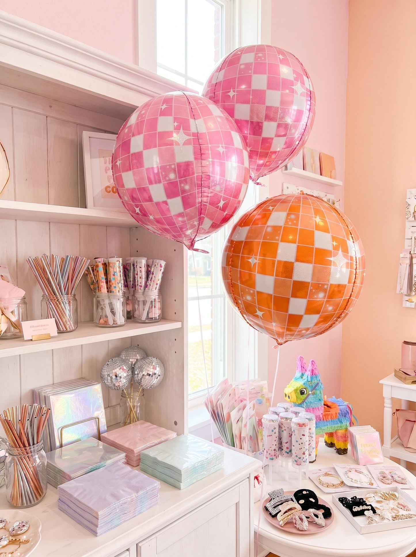 Pink or Orange Disco Ball Foil Balloon, New Year’s Eve Party Decor