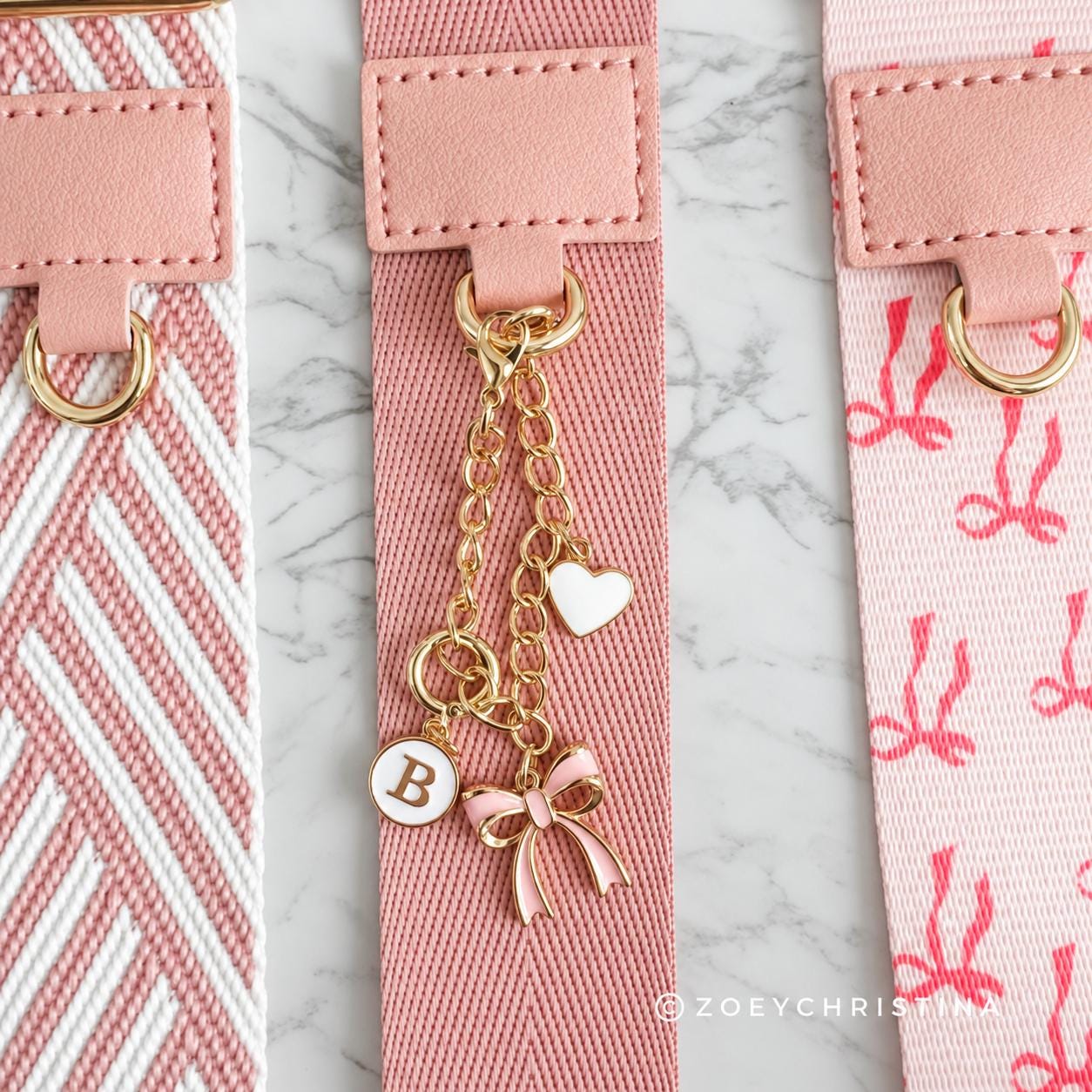 Pink Bow Initial Bag Charm, Gold-Tone Clip-On Personalized Keychain With Heart Accent