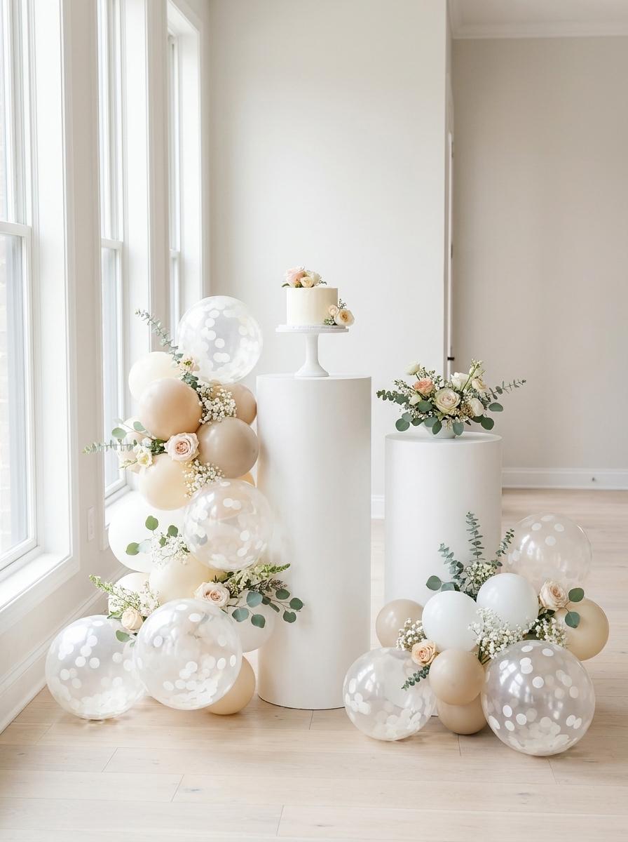 Ivory Confetti Balloons, Wedding Bridal Shower Decorations (12" Latex)