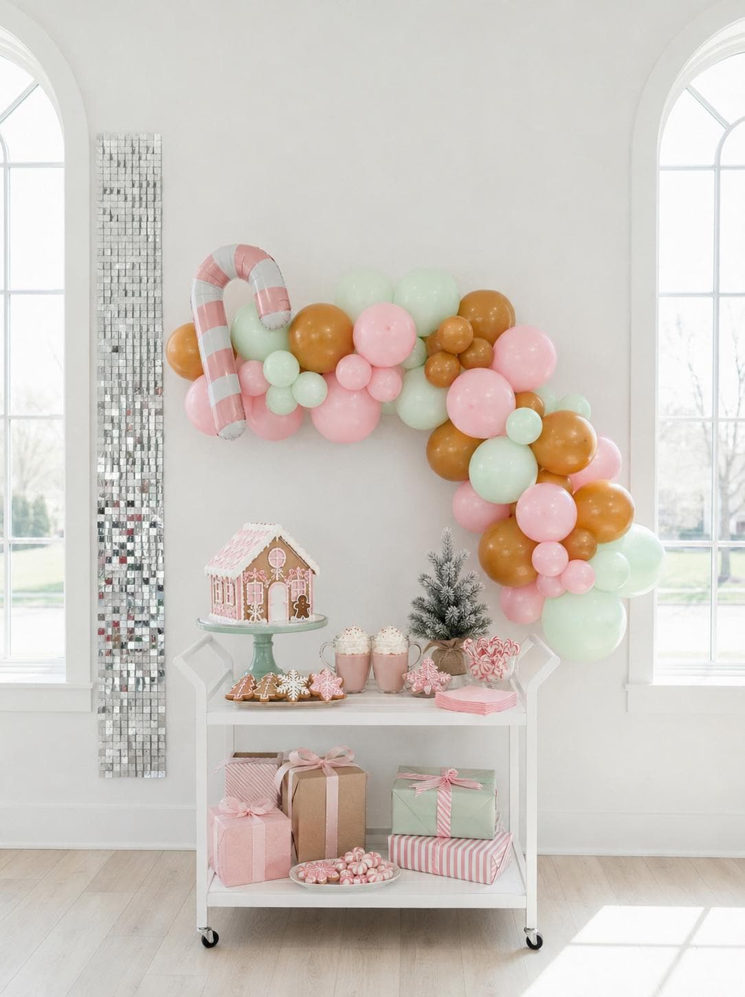 Pink Gingerbread Balloon Garland Kit, Pastel Christmas Balloon Arch, Holiday Party Decorations