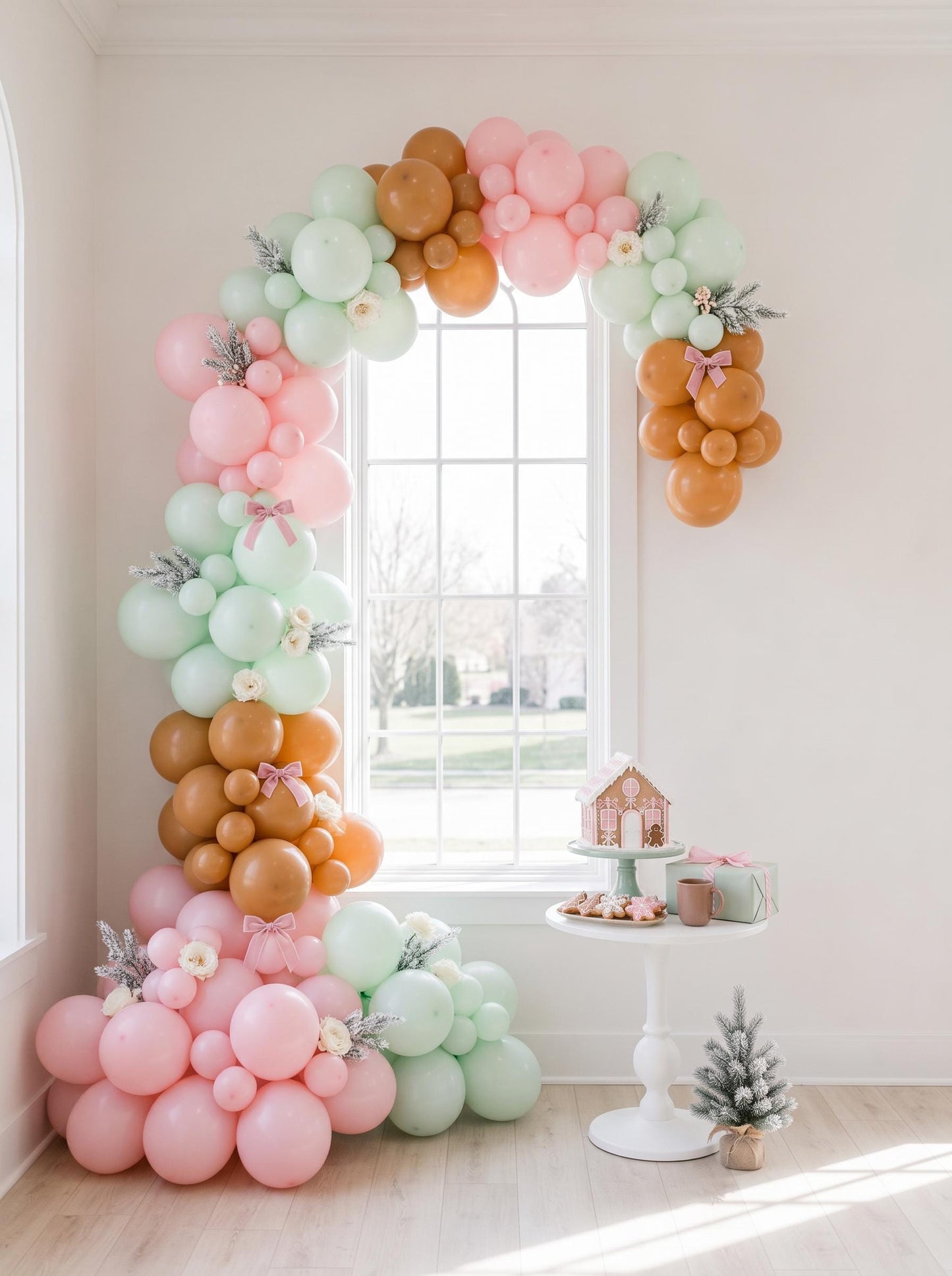 Pink Gingerbread Balloon Garland Kit, Pastel Christmas Balloon Arch, Holiday Party Decorations
