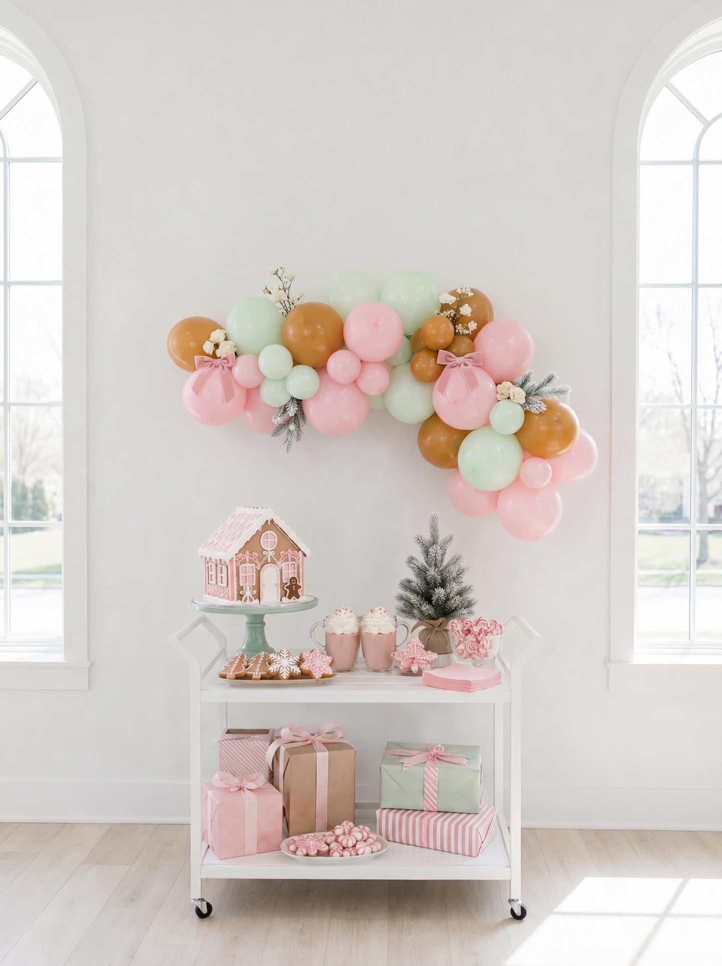 Pink Gingerbread Balloon Garland Kit, Pastel Christmas Balloon Arch, Holiday Party Decorations