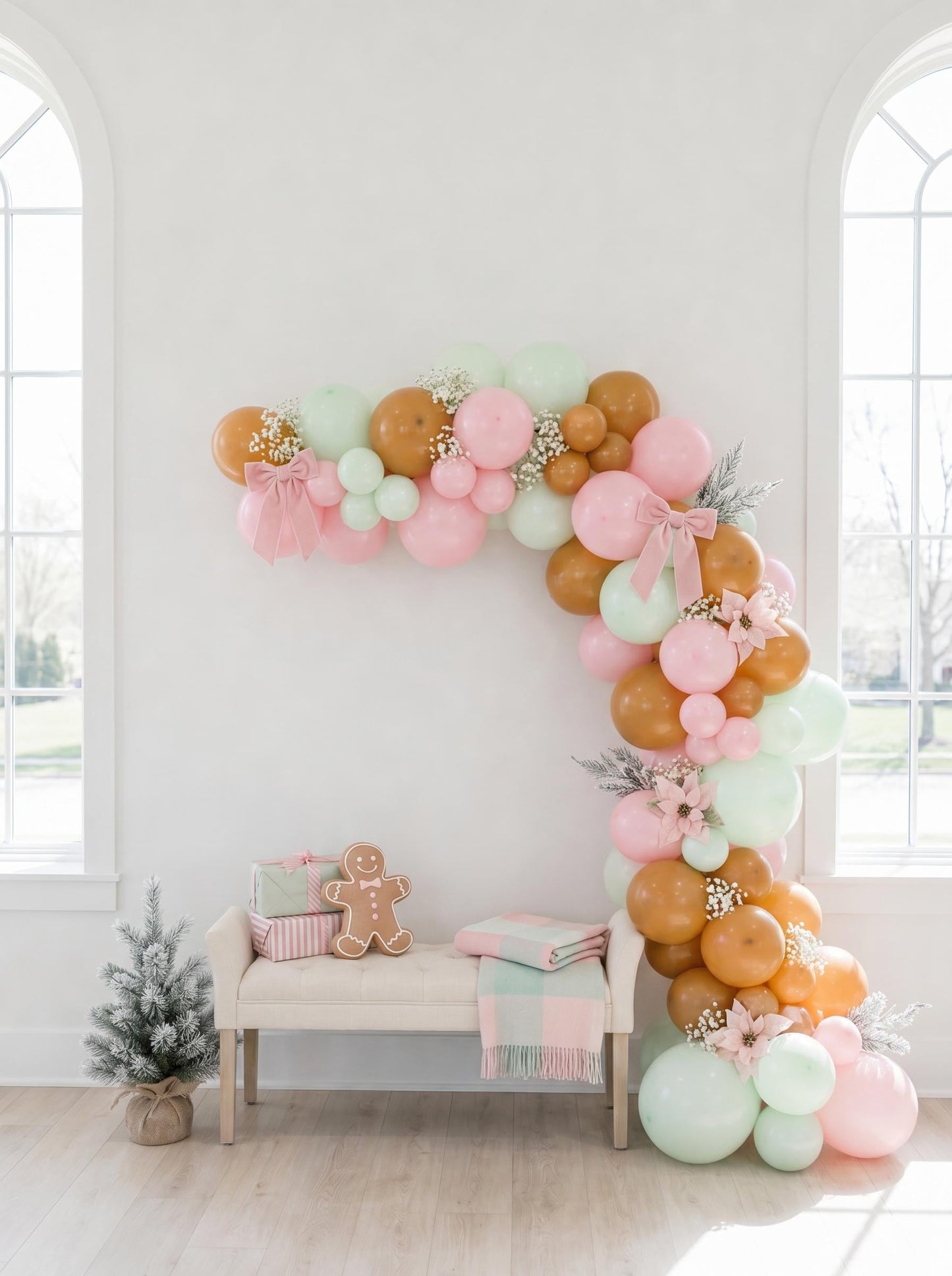 Pink Gingerbread Balloon Garland Kit, Pastel Christmas Balloon Arch, Holiday Party Decorations