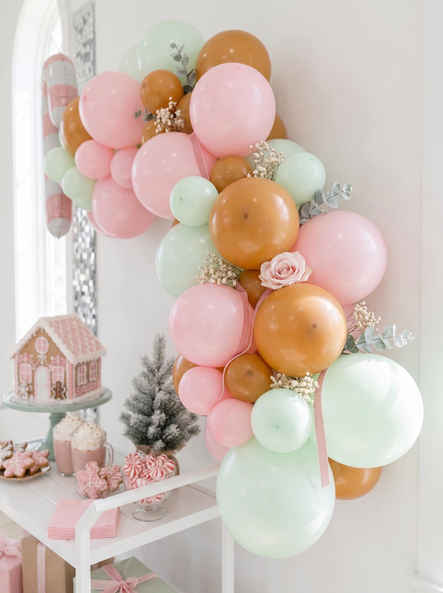 Pink Gingerbread Balloon Garland Kit, Pastel Christmas Balloon Arch, Holiday Party Decorations