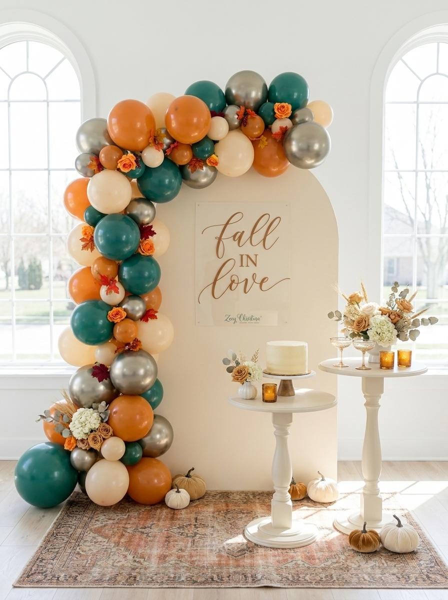 Fall Balloon Garland Kit, Autumn Ambiance Teal Orange & Metallic Balloon Arch