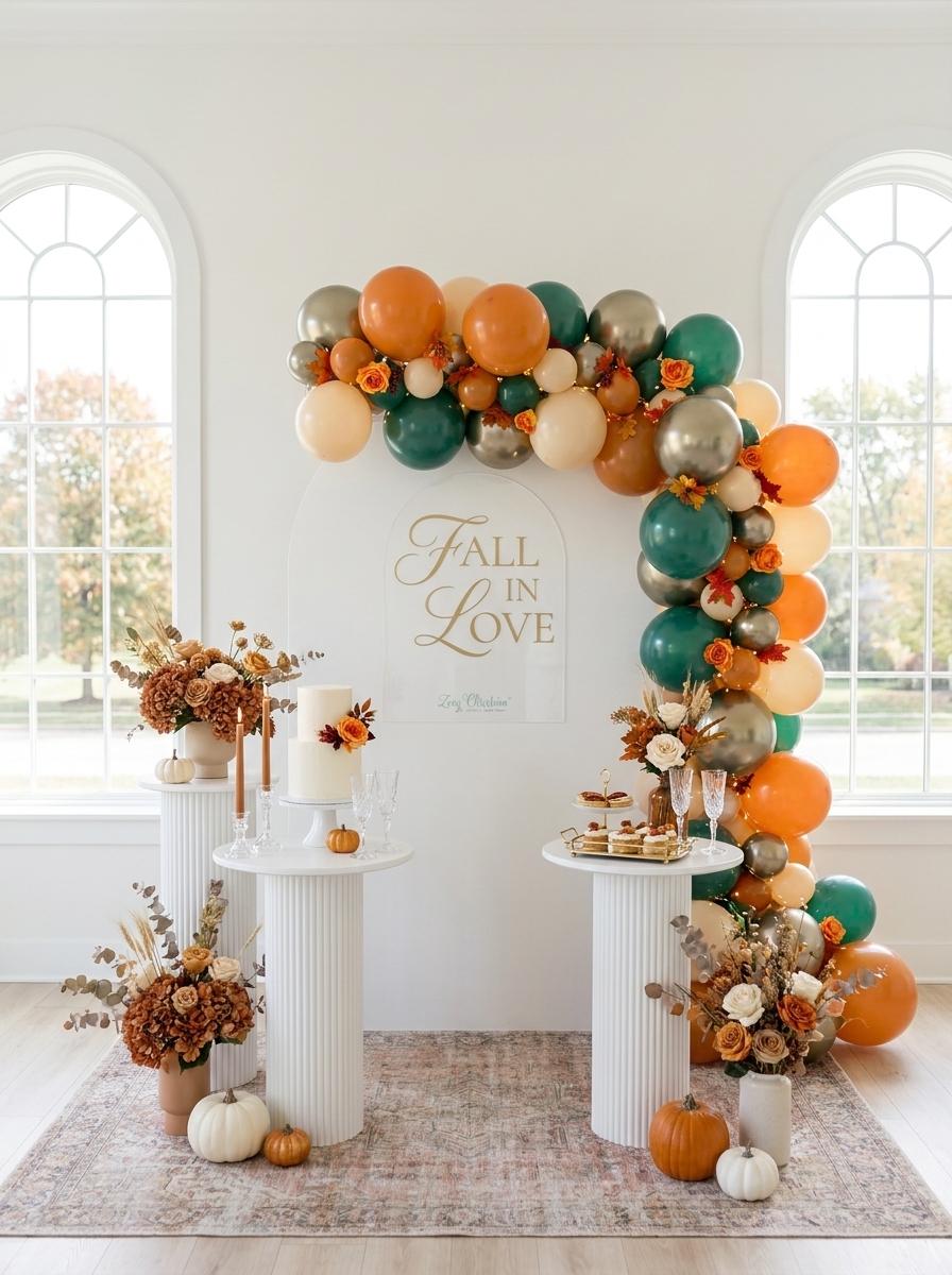 Fall Balloon Garland Kit, Autumn Ambiance Teal Orange & Metallic Balloon Arch