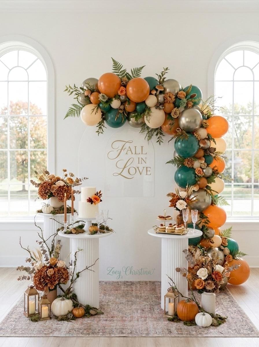 Fall Balloon Garland Kit, Autumn Ambiance Teal Orange & Metallic Balloon Arch