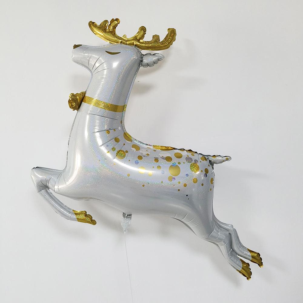 Reindeer Foil Balloon: 49 Inch White and Gold Holographic Christmas Decor