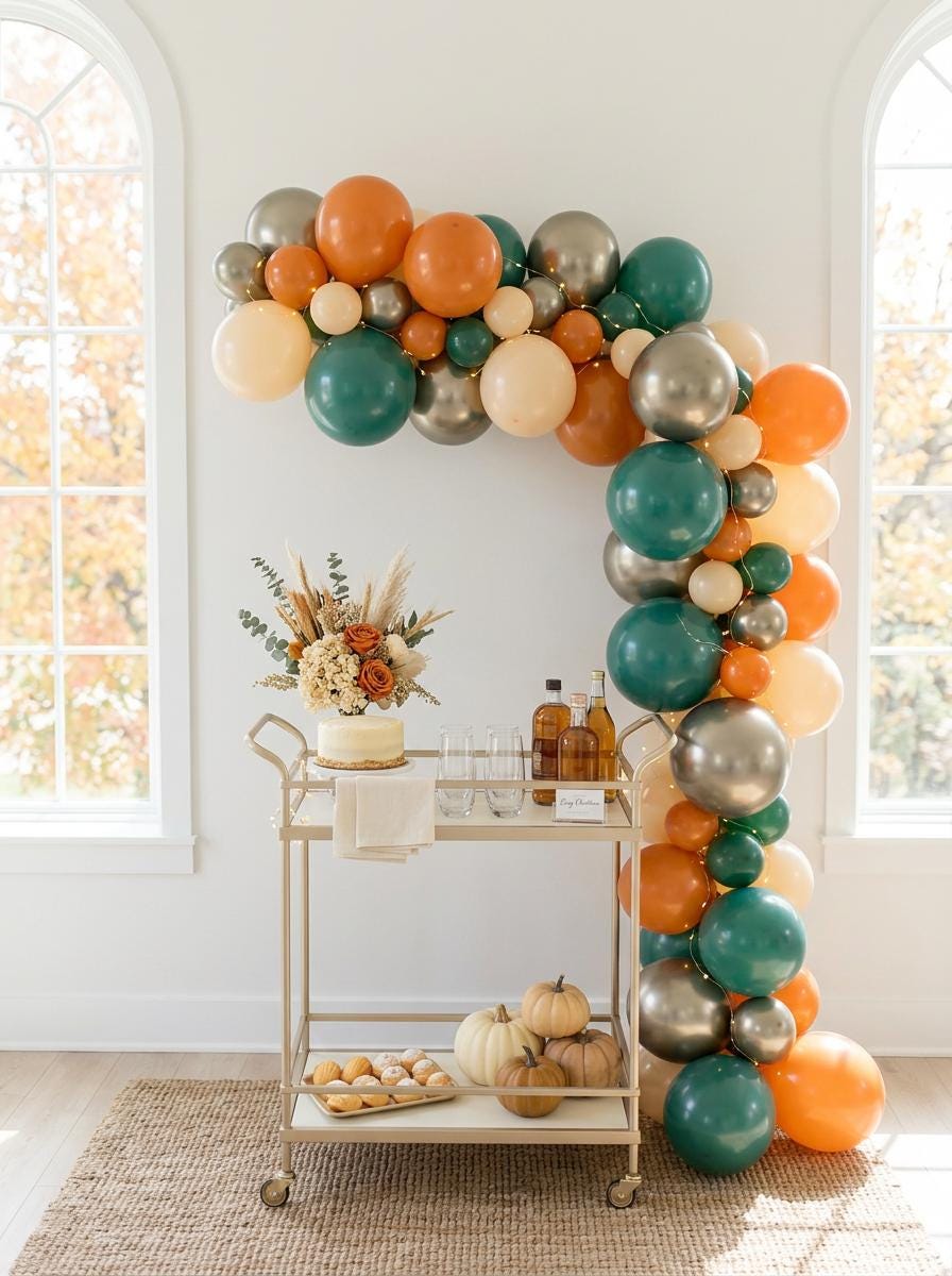 Fall Balloon Garland Kit, Autumn Ambiance Teal Orange & Metallic Balloon Arch