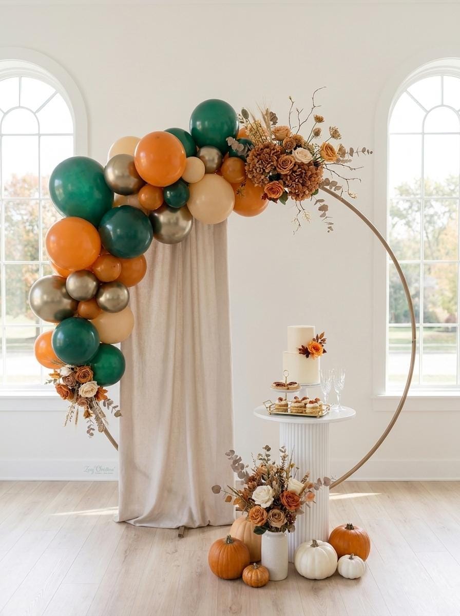 Fall Balloon Garland Kit, Autumn Ambiance Teal Orange & Metallic Balloon Arch
