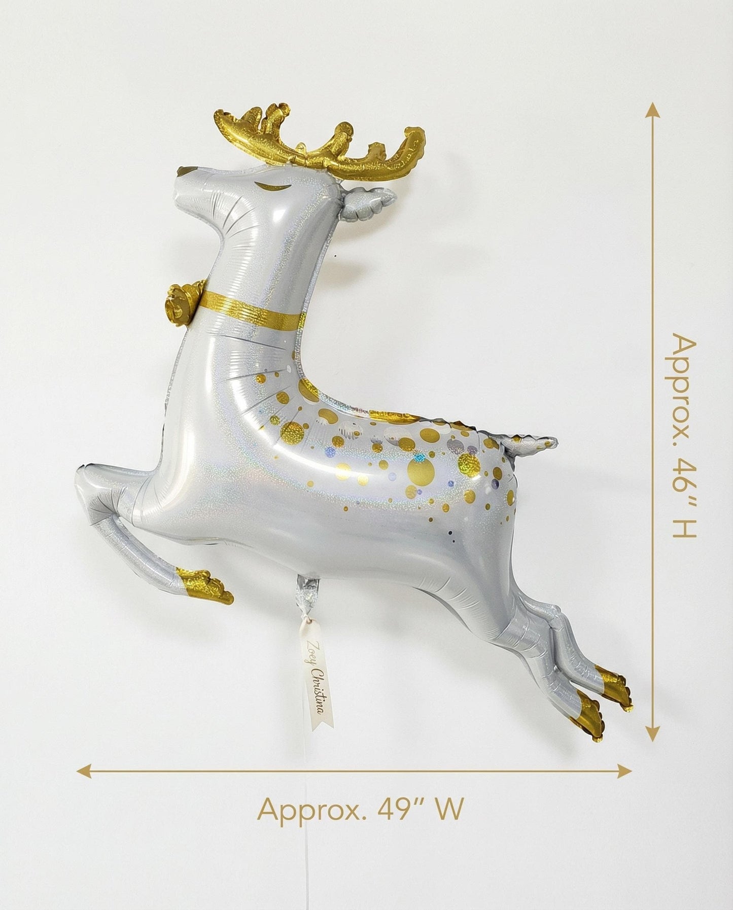 Reindeer Foil Balloon: 49 Inch White and Gold Holographic Christmas Decor