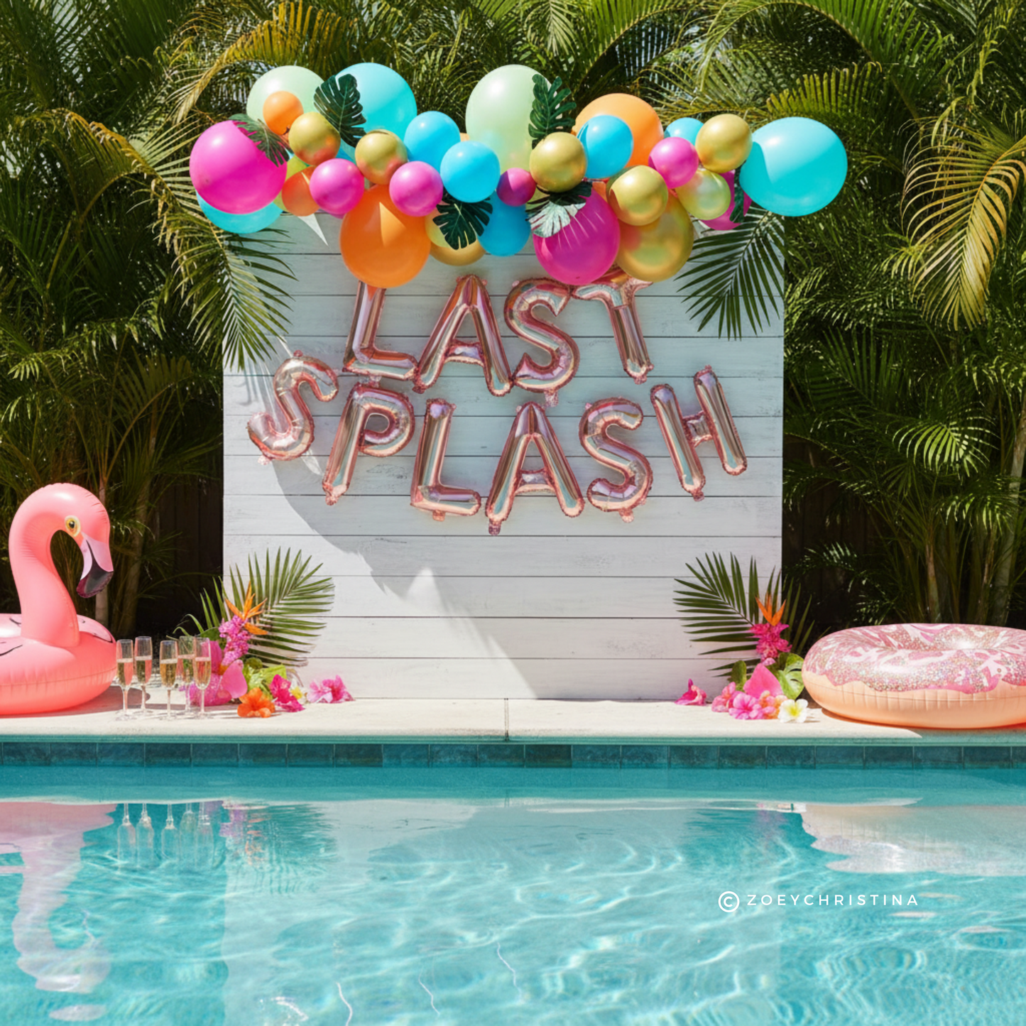 🌴 Tropical "Last Splash" Balloon Garland Kit – 6 Ft Arch with Palm Leaves & Foil Letters