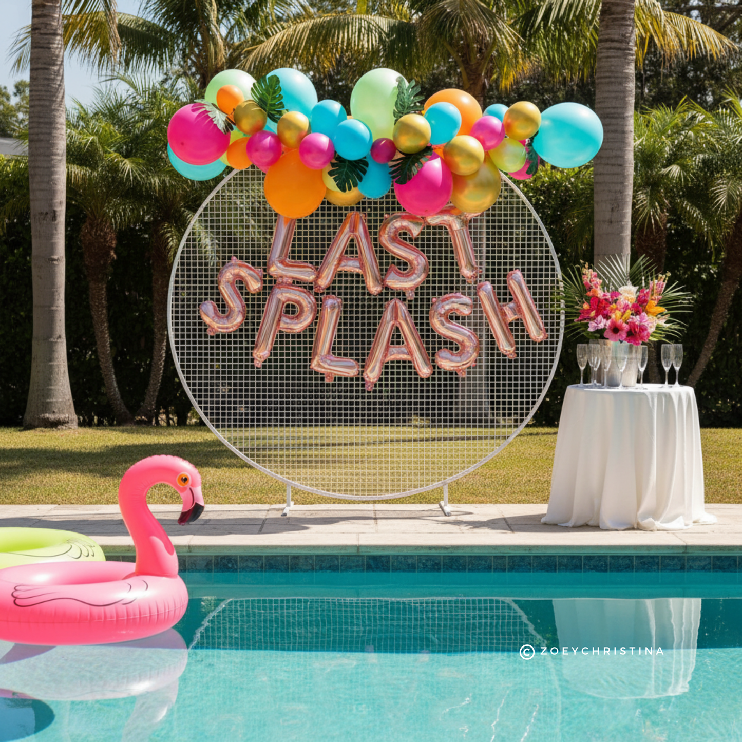 🌴 Tropical "Last Splash" Balloon Garland Kit – 6 Ft Arch with Palm Leaves & Foil Letters