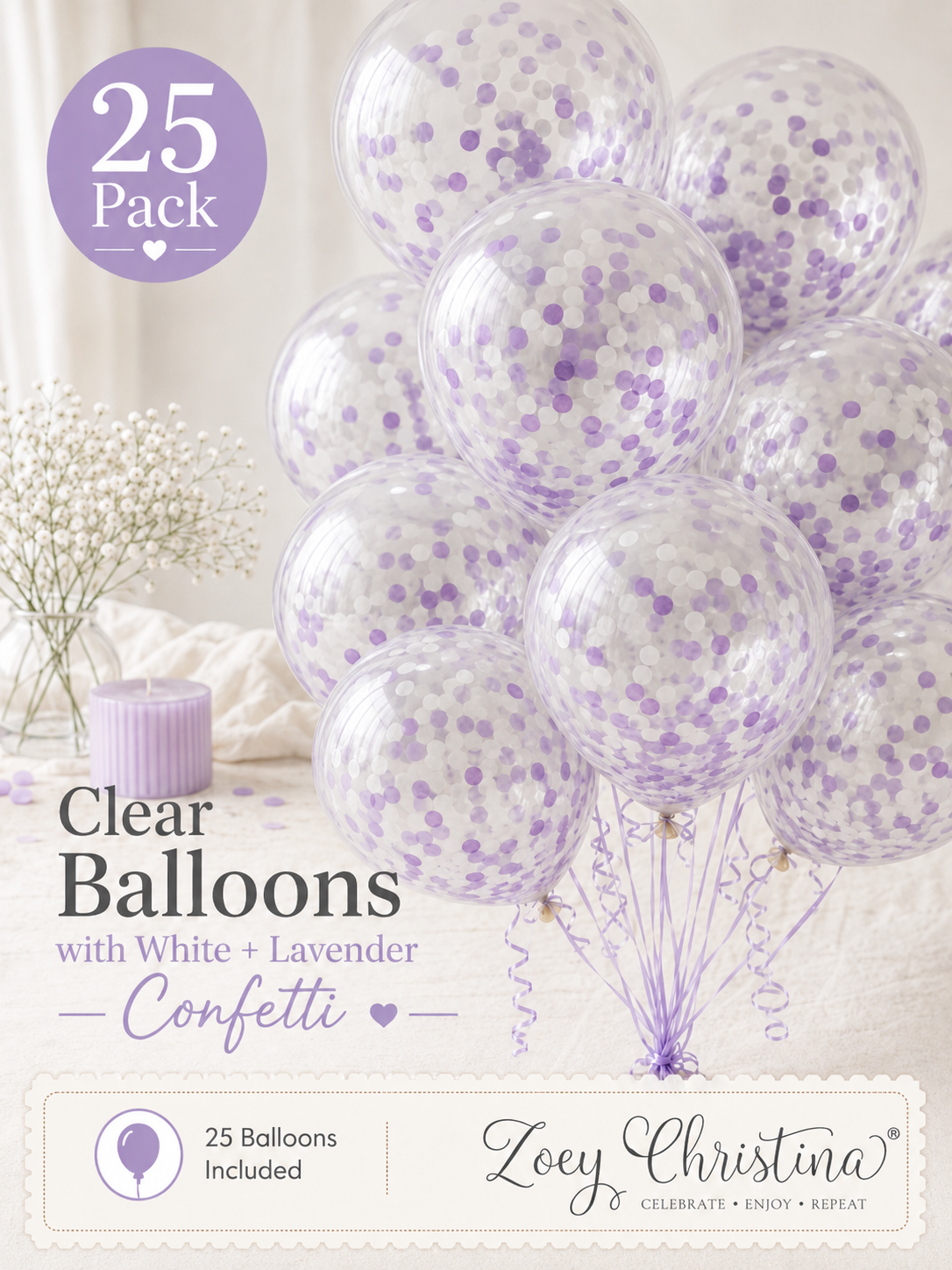 Pastel Purple & White Confetti Balloons: Shes Blooming Party Decorations [25 Pack]