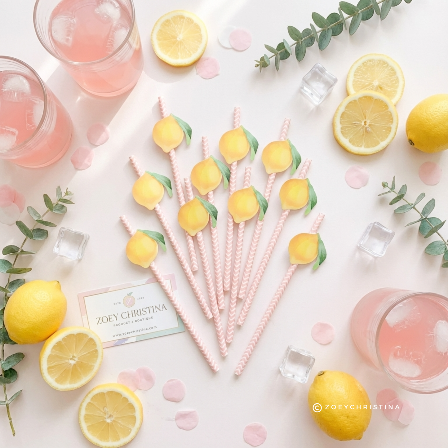 Lemon Paper Straws – 12-Pack Yellow or Pink Straws for Lemonade Stands & Summer Parties