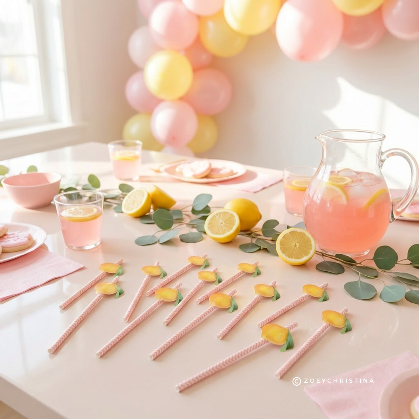 Lemon Paper Straws – 12-Pack Yellow or Pink Straws for Lemonade Stands & Summer Parties