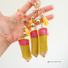 Rhinestone Pencil Keychain – Sparkly Teacher Gift, Back to School Key Ring, Pink & Yellow Crystal Pencil Charm, 3.75" Bling Keychain