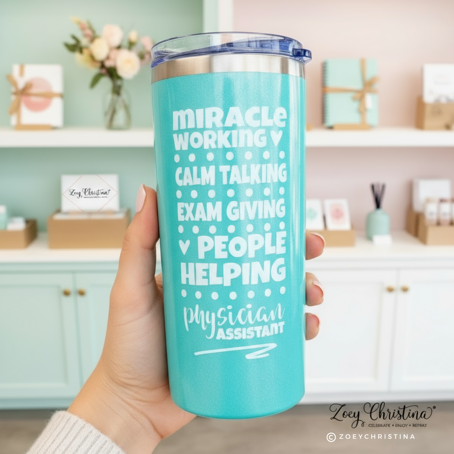 Physician Assistant Iridescent Tumbler: Mint Blue or Purple Stainless Steel Travel Cup