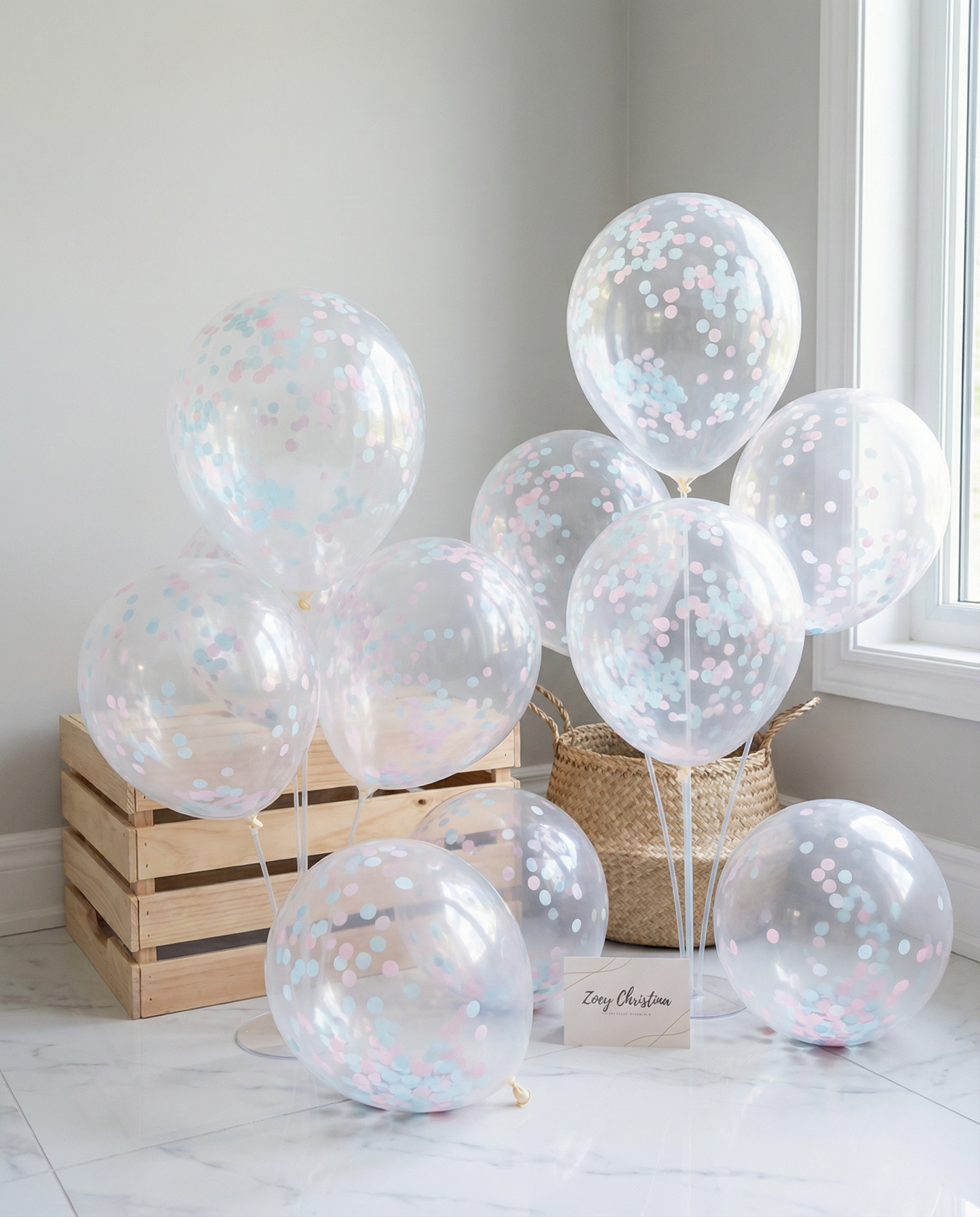 Clear Gender Reveal Confetti Balloon – Light Blue & Light Pink Confetti [25 Pack]